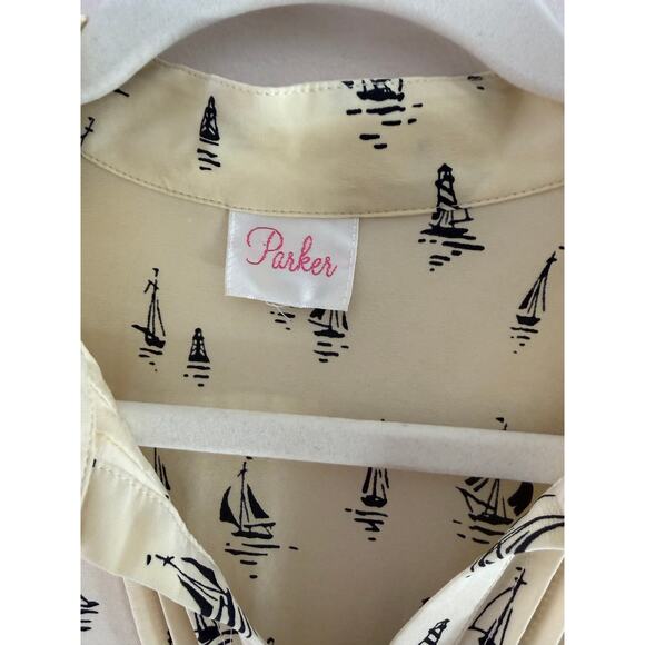 ASO Gossip Girl Blair Waldorf Parker Silk Sailboat Pleated Button Blouse Rare L - Picture 4 of 10